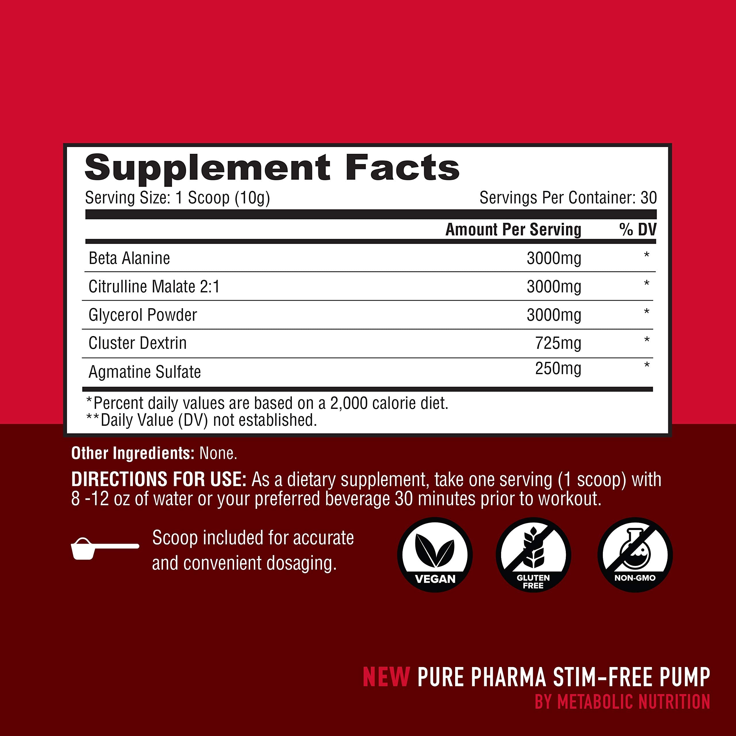 Metabolic Nutrition Stim Free Pump scoop-dispense for precise lean-muscle dosing