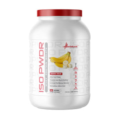 Metabolic Nutrition Whey Isolate ISO PWDR Banana Cream bottle highlights fast post-workout recovery.