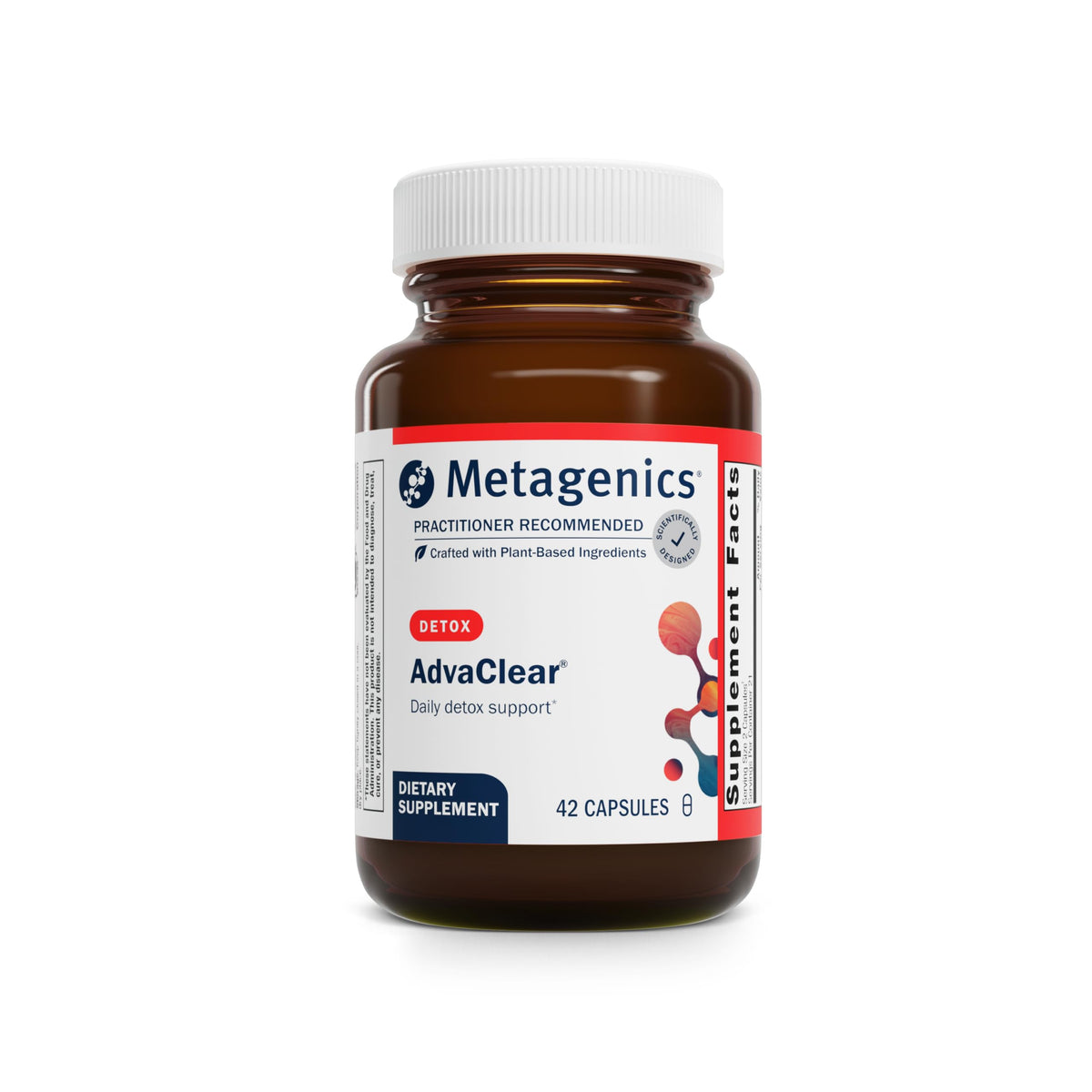 Metagenics AdvaClear bottle front highlighting daily detox support