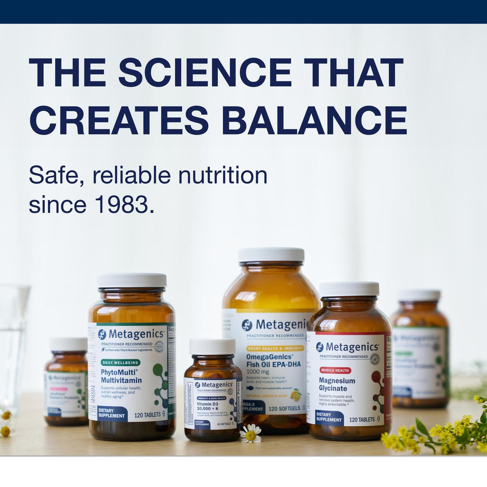 Nutrition facts panel and ingredients for Metagenics B-Complex