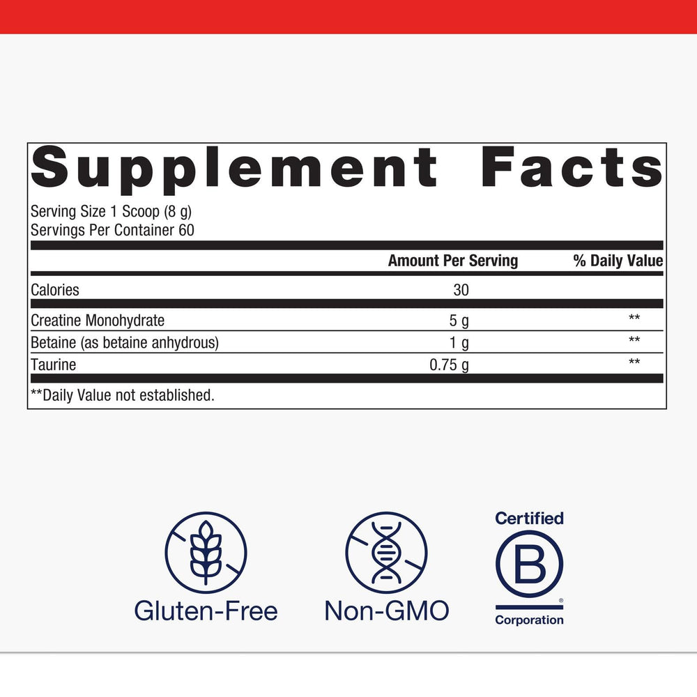 Supplement facts panel for Metagenics Creatine UP