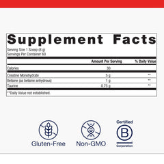 Supplement facts panel for Metagenics Creatine UP