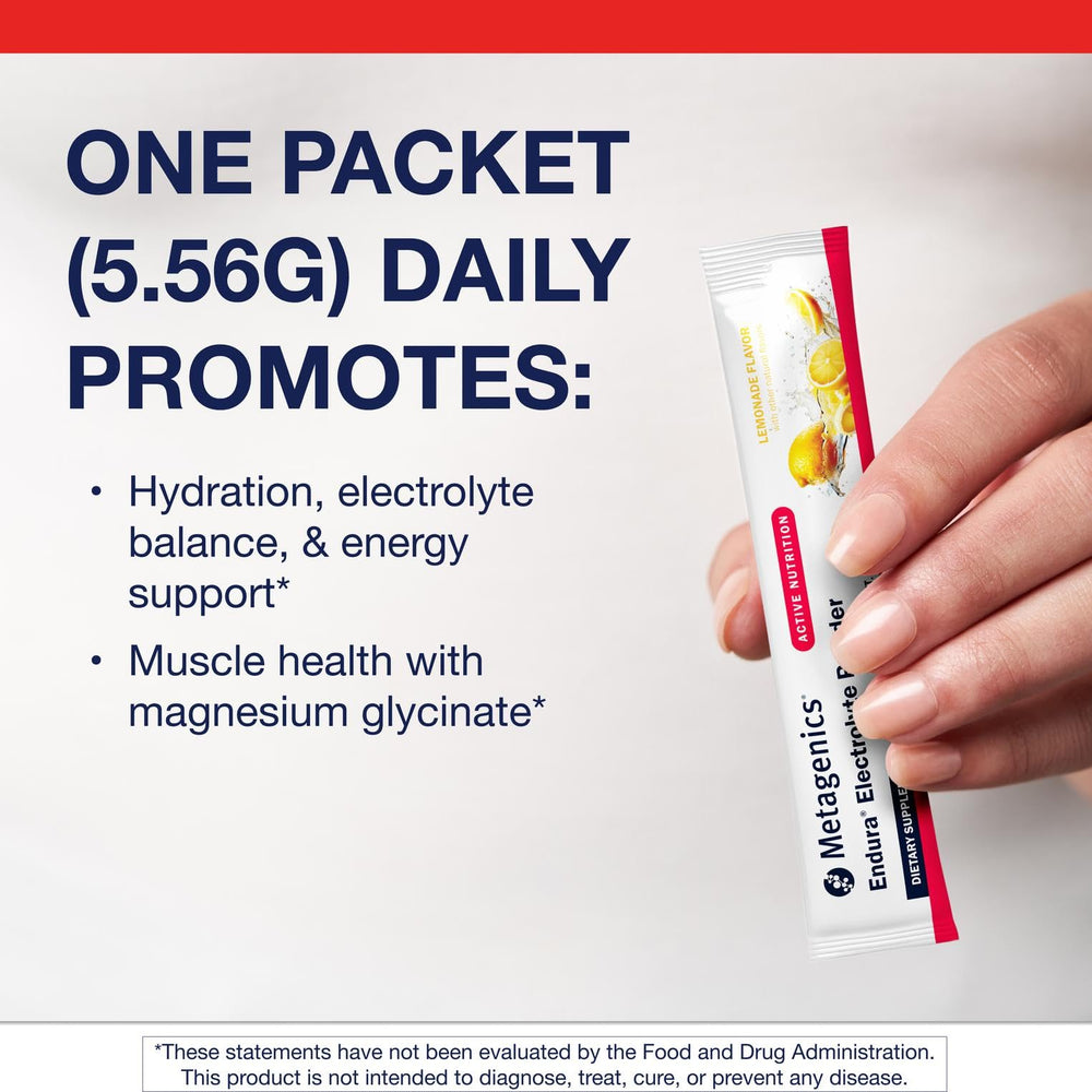 Metagenics Endura powder scoop demonstrating quick mix for hydration.