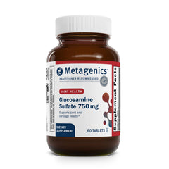 Metagenics Glucosamine Sulfate bottle showing 1500 mg per serving and 90 tablets