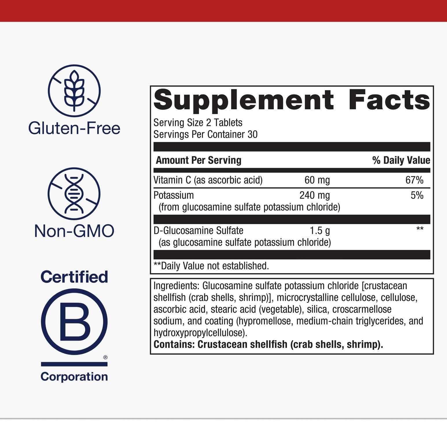 Close-up of Metagenics glucosamine sulfate bottle label