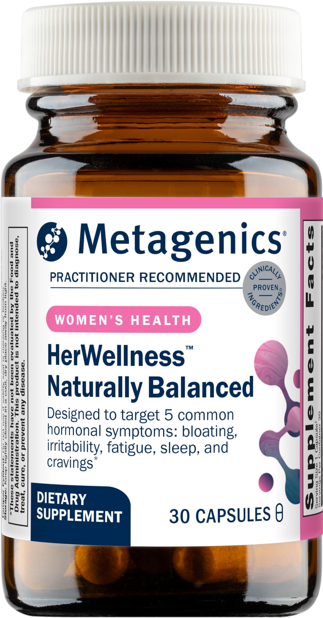 Front view of Metagenics HerWellness Naturally Balanced bottle