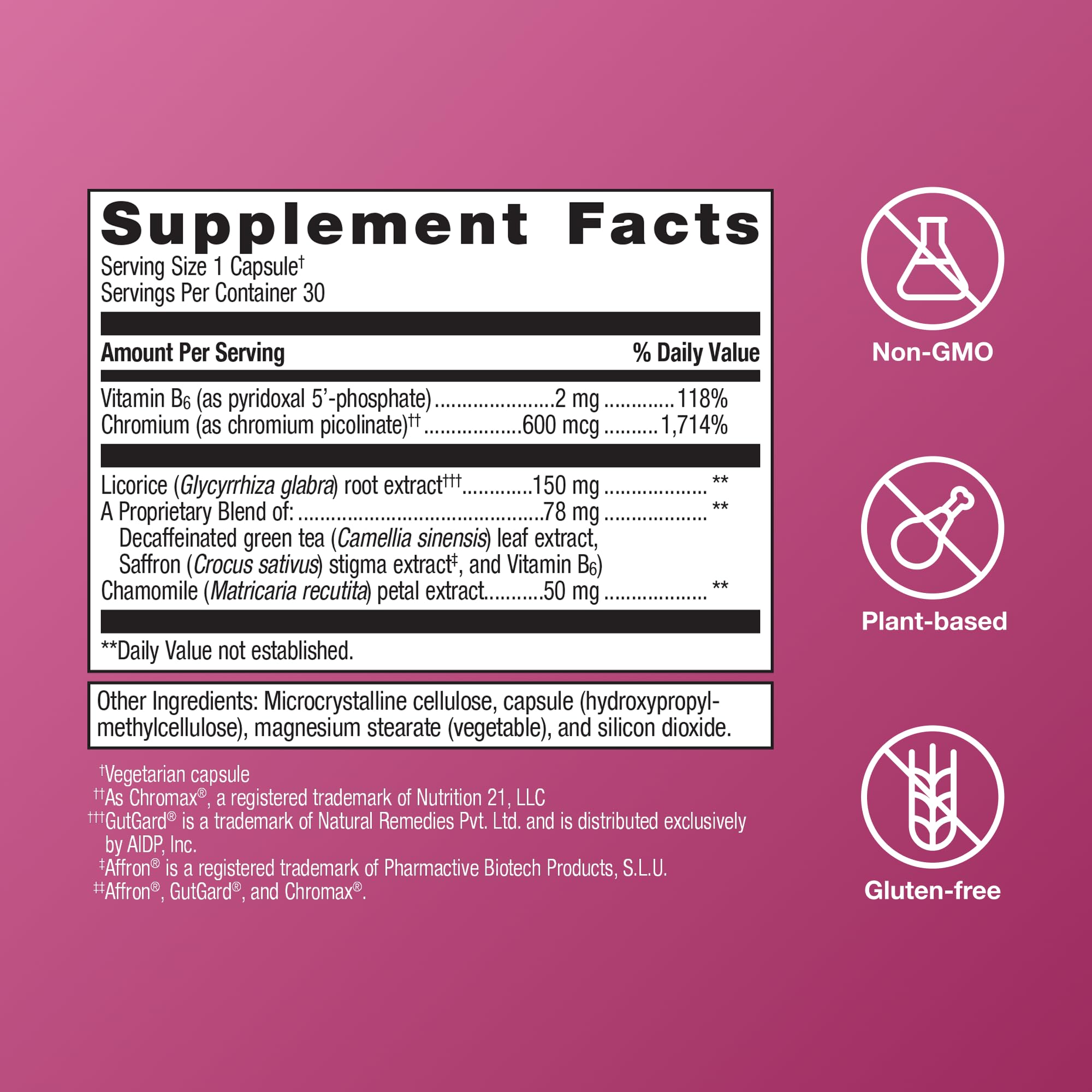 Product bottle with ingredient list label for HerWellness