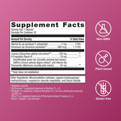 Product bottle with ingredient list label for HerWellness