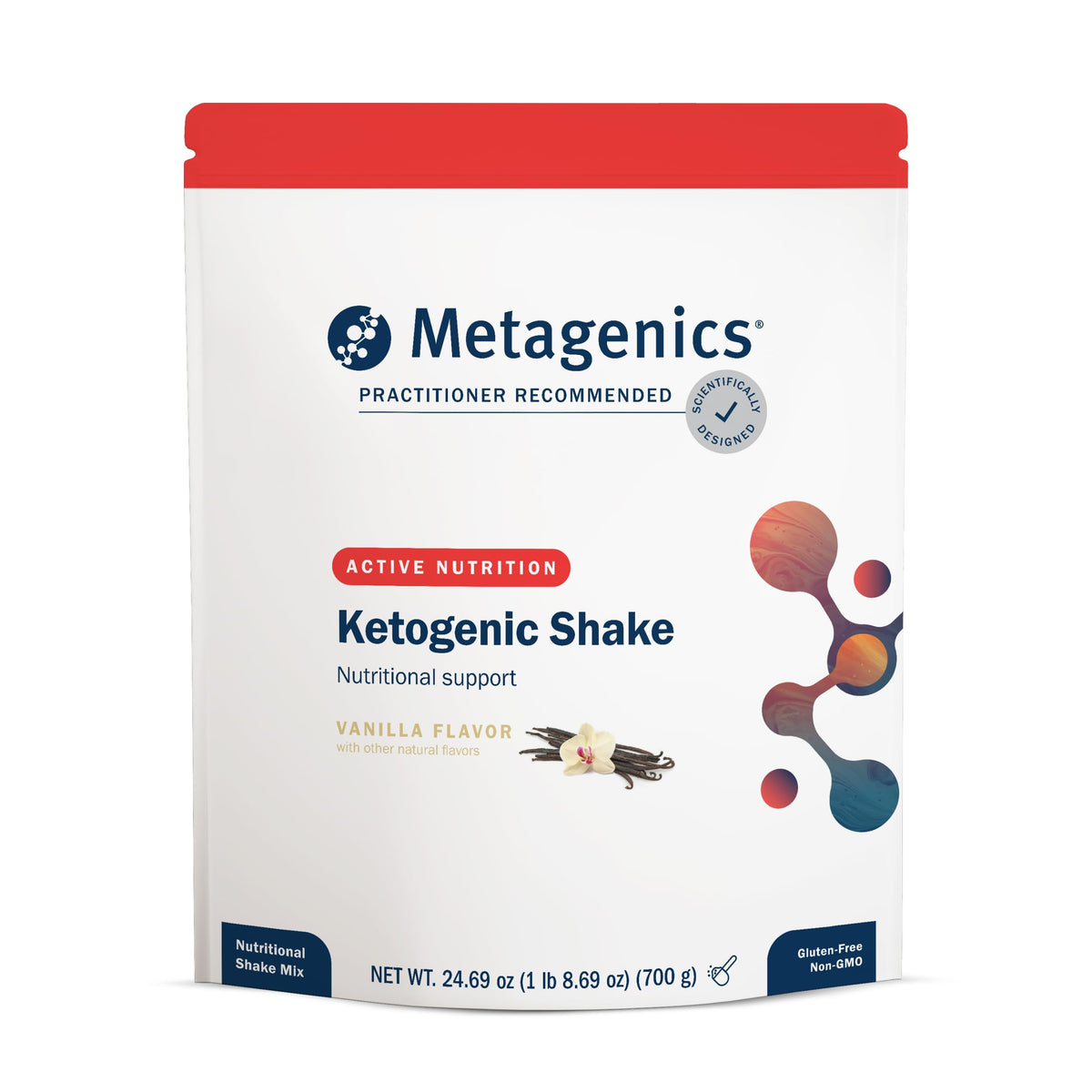 Metagenics Ketogenic Shake Vanilla flavor bottle with 14 servings