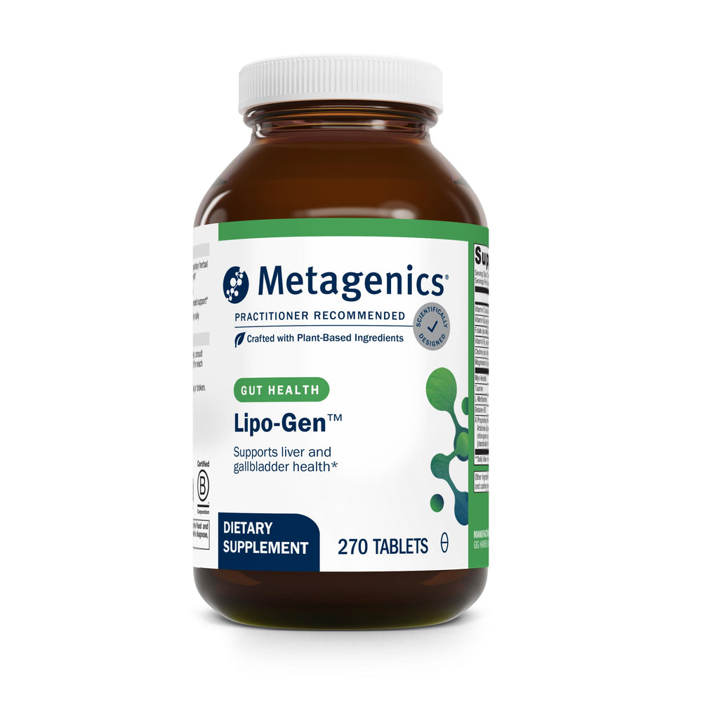 Metagenics Lipo-Gen bottle front—lipotropic formula for daily fat-support.