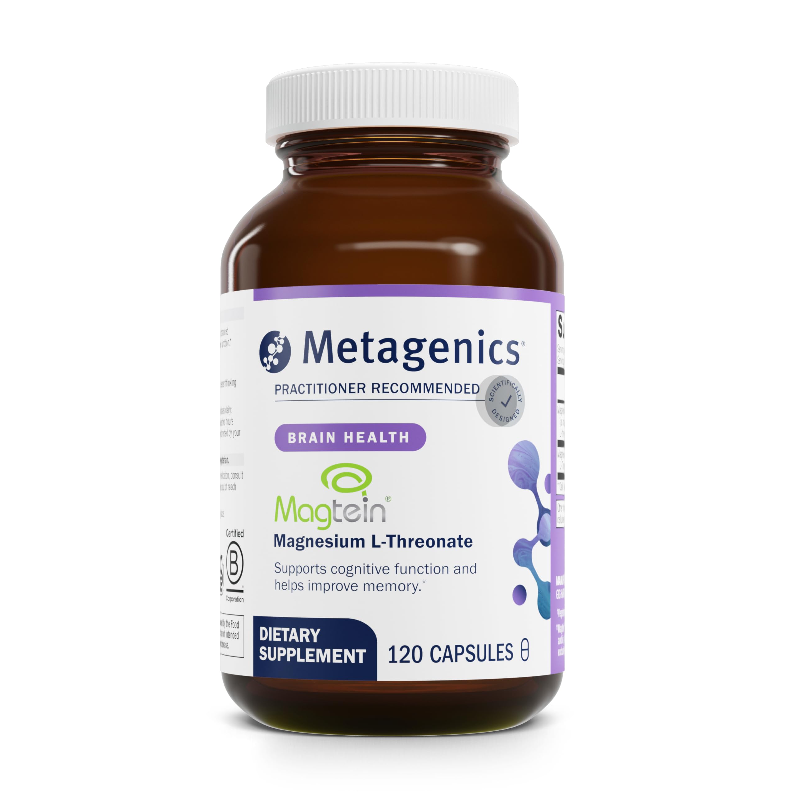 Bottle of Metagenics Magtein Magnesium L-Threonate for brain health and cognitive support