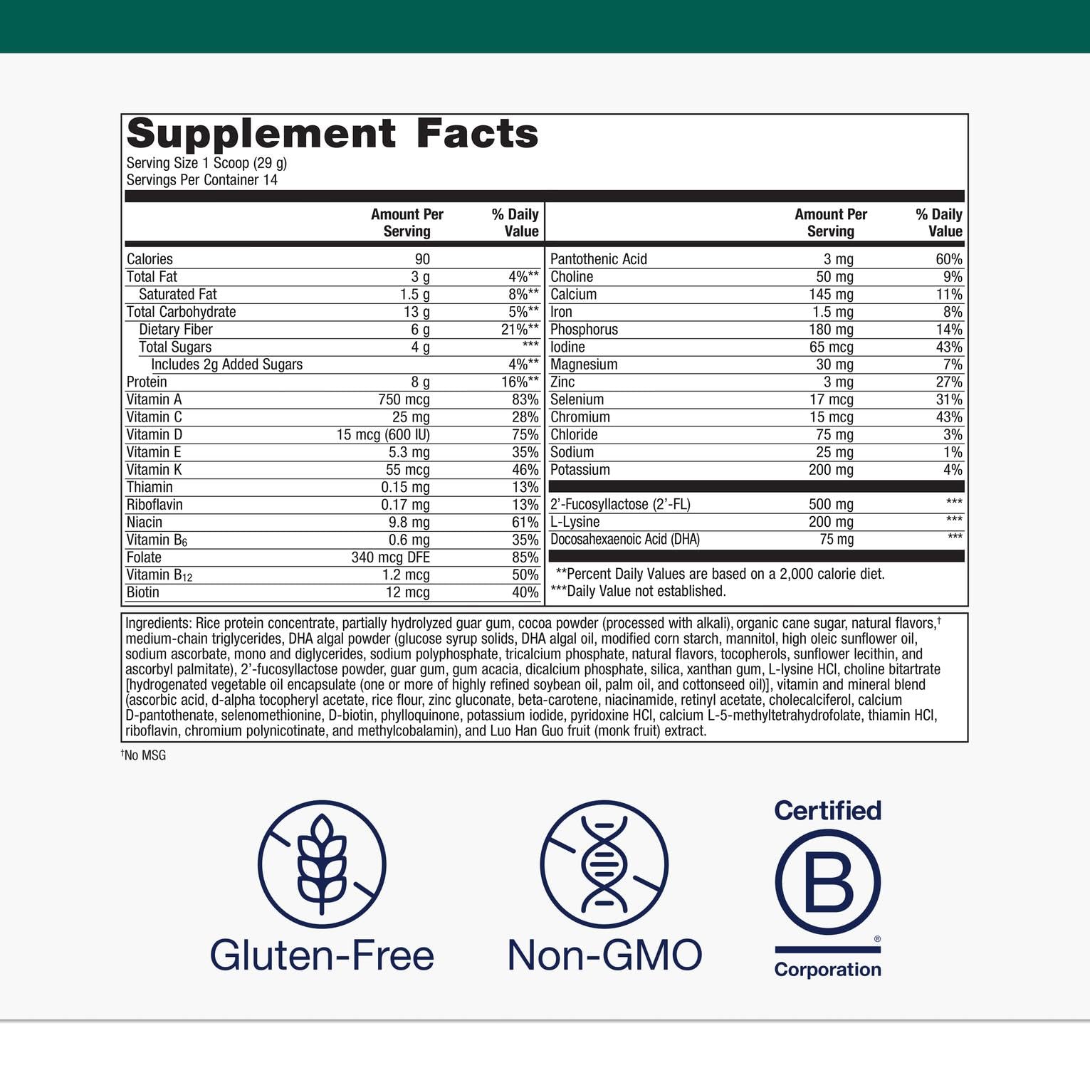 Metagenics MetaKids Nutrition Powder Chocolate flavor 14.32 oz back label showing directions