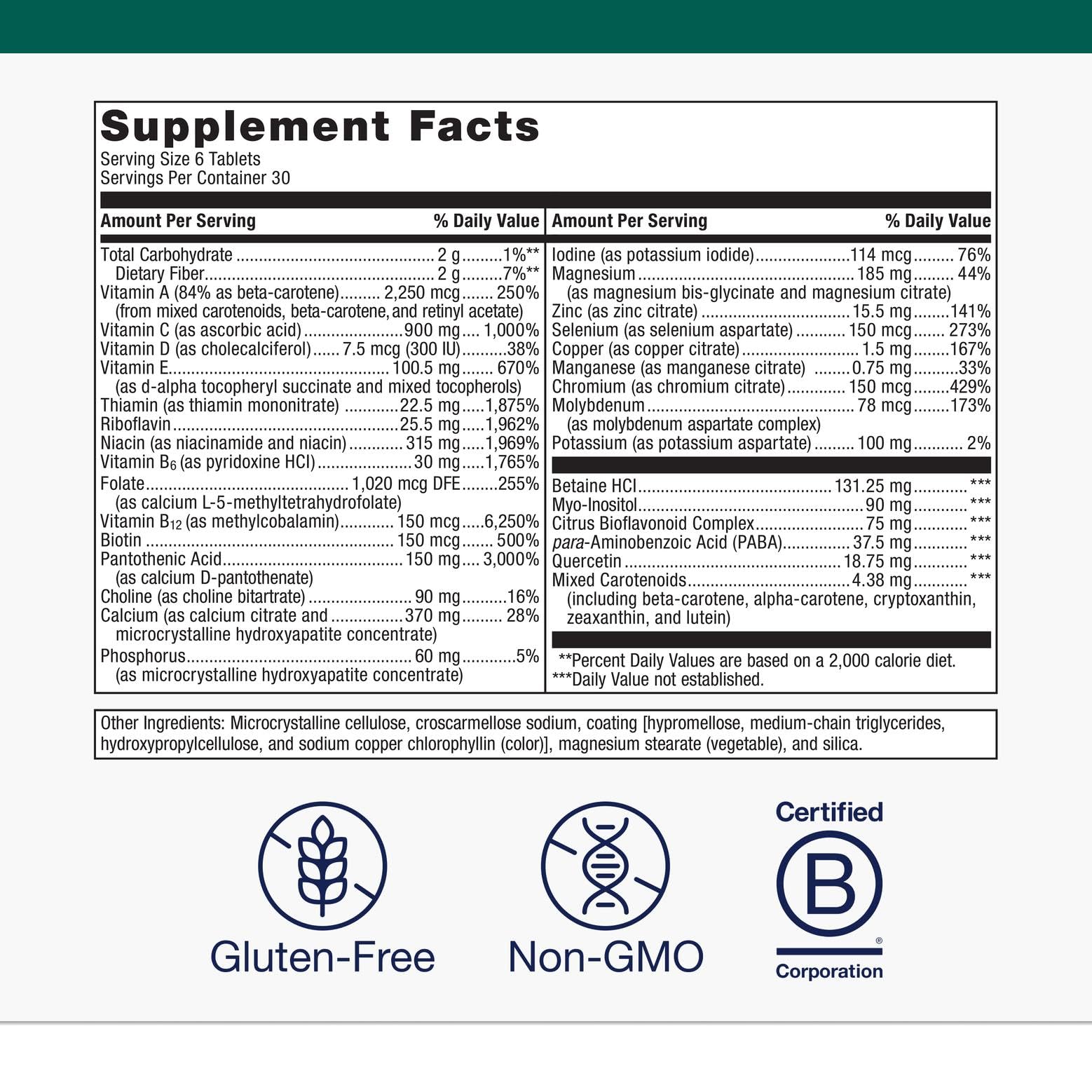 Close-up of Metagenics Multigenics Intensive Care multivitamin tablets