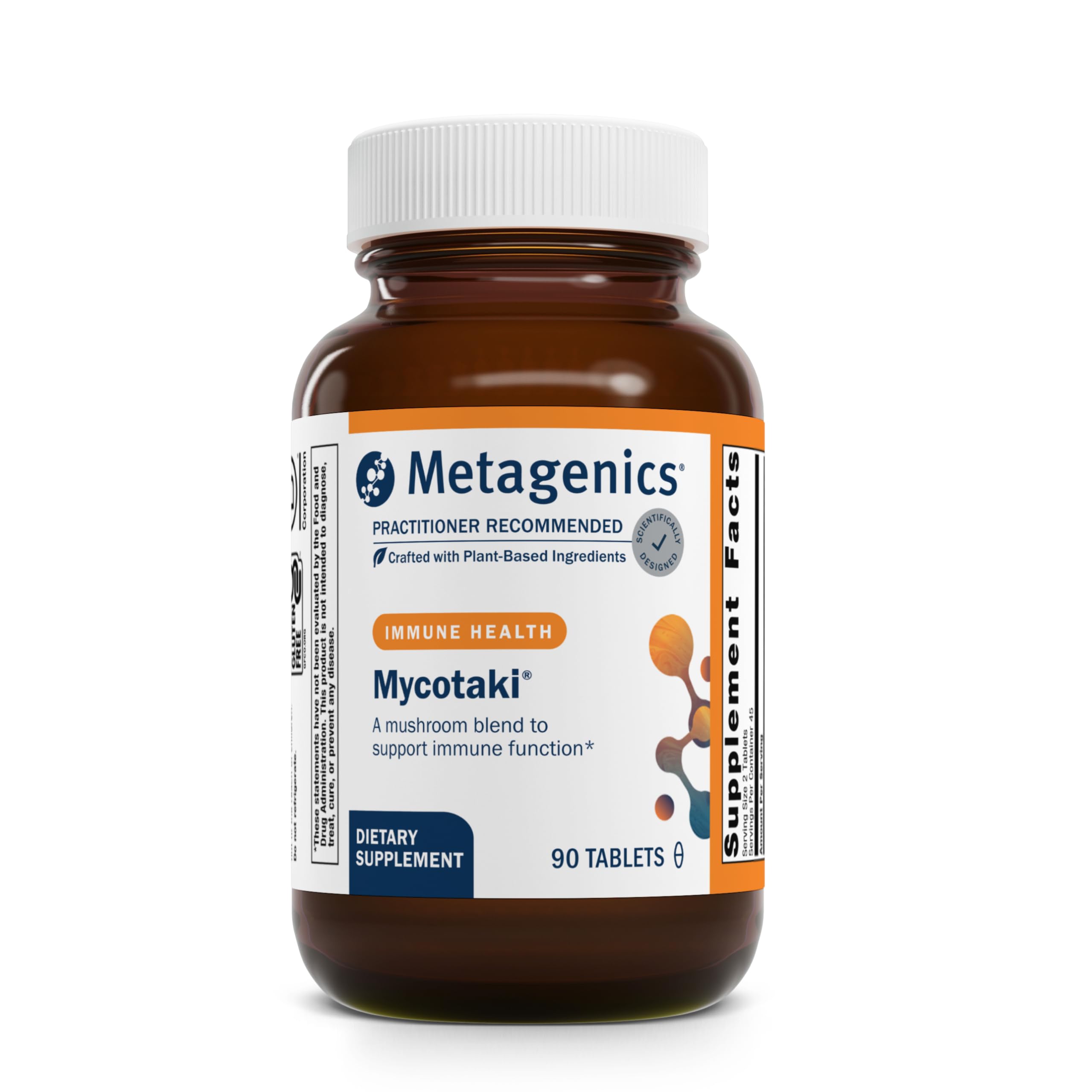 Front view of Metagenics Mycotaki Immune Support bottle