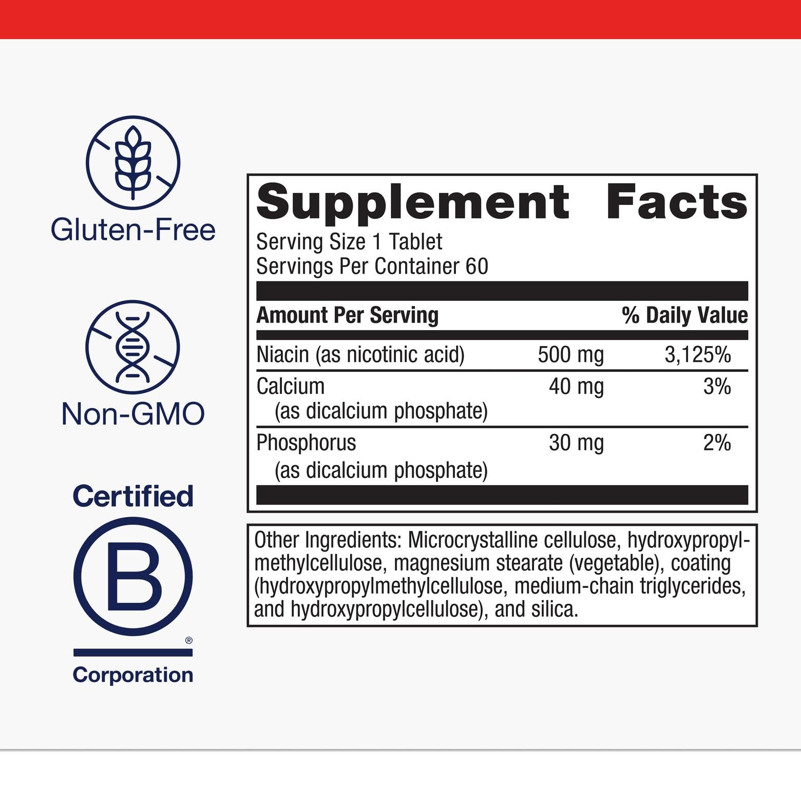 Close-up of Niacin B3 label on Metagenics Niatain bottle