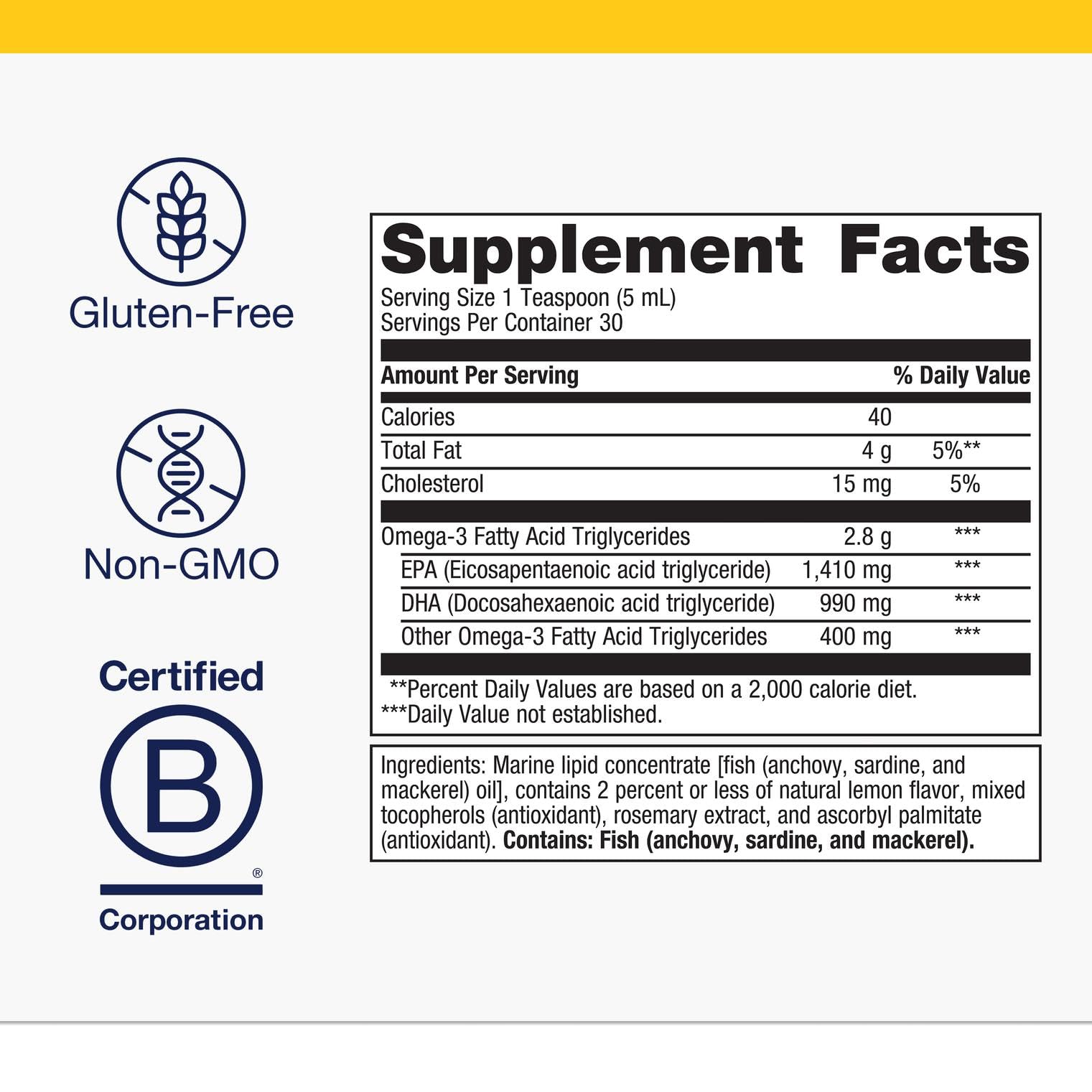 Close-up of lemon-flavored liquid omega-3
