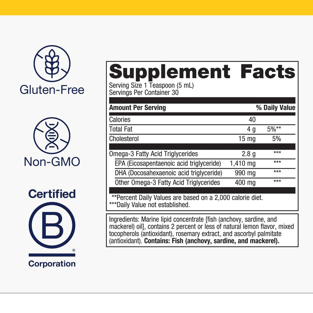 Close-up of lemon-flavored liquid omega-3