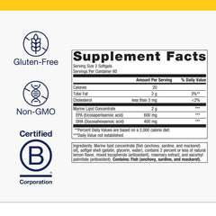 Metagenics OmegaGenics EPA-DHA 500 label highlights purity and third-party testing