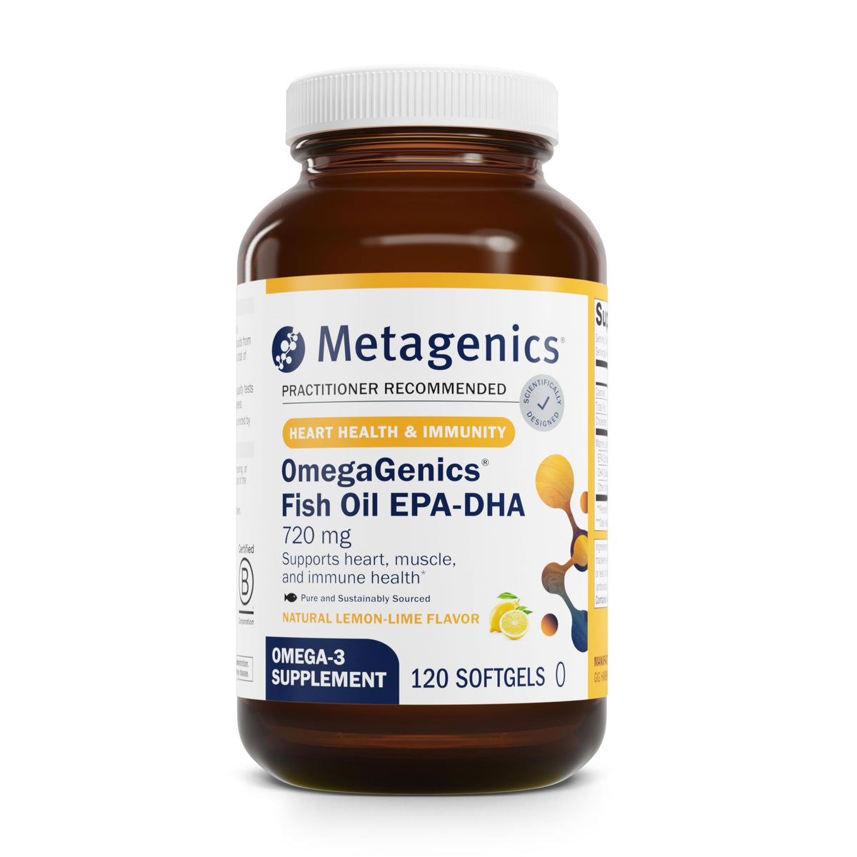 Metagenics OmegaGenics Fish Oil EPA-DHA 720 mg bottle with 120 softgels