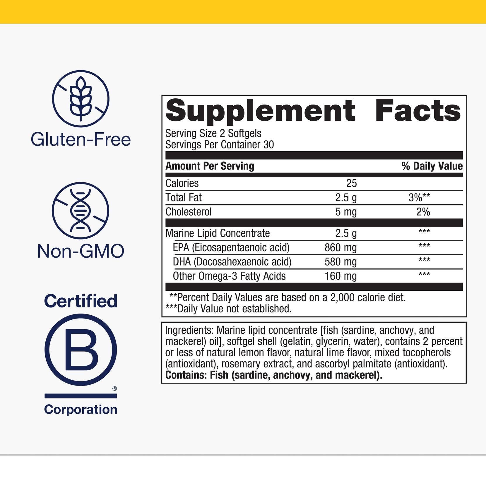 Close-up of EPA DHA 720 mg label on Metagenics OmegaGenics Fish Oil bottle