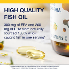 Metagenics OmegaGenics EPA-DHA 500 closeup emphasizes easy swallowing softgels