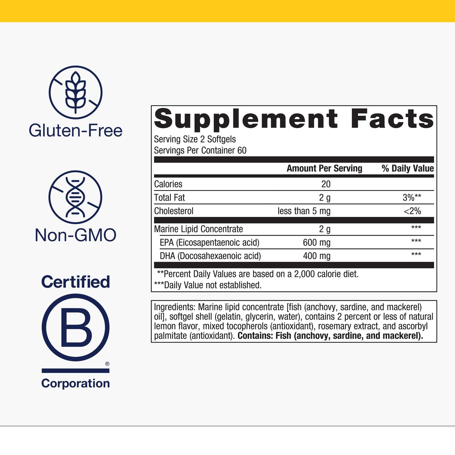 Metagenics OmegaGenics EPA-DHA 500 pour image shows convenient daily intake