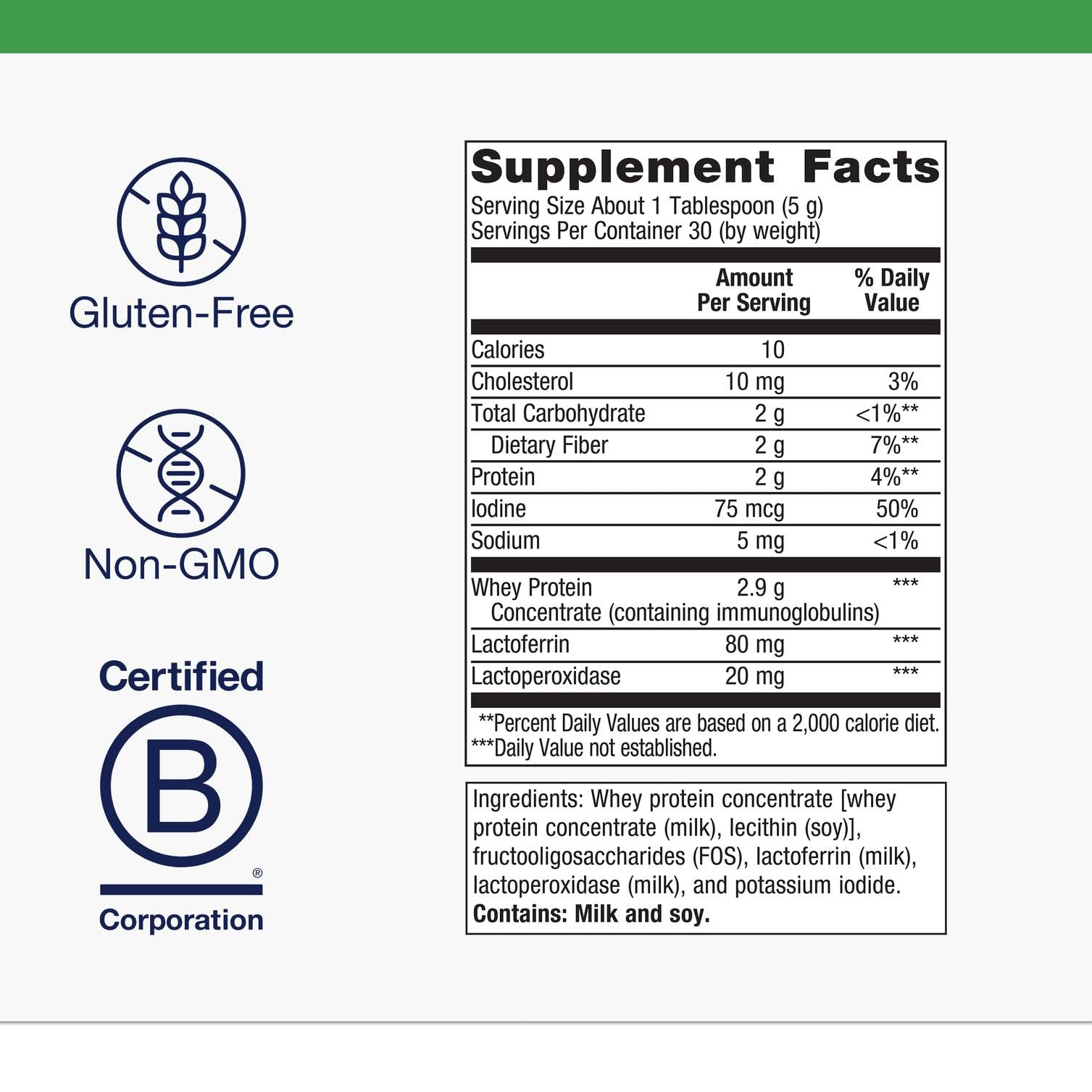Ingredients list for Metagenics Probioplex Intensive Care powder
