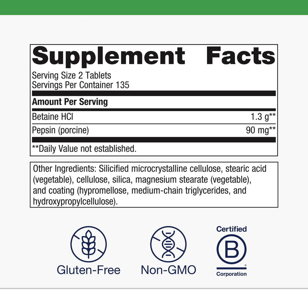 Metagenics SpectraZyme Betaine HCl + Pepsin bottle close-up