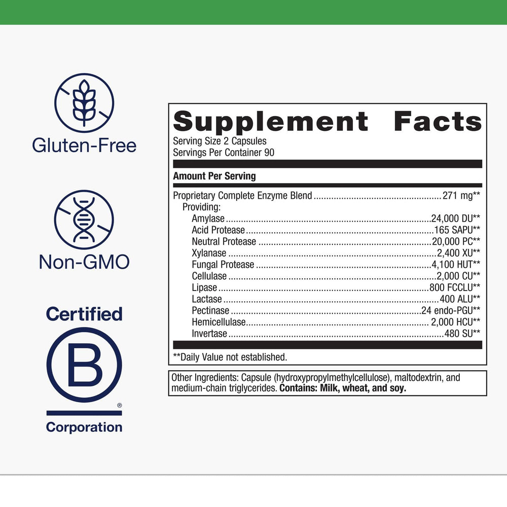 Close-up of plant-based digestive enzyme capsules