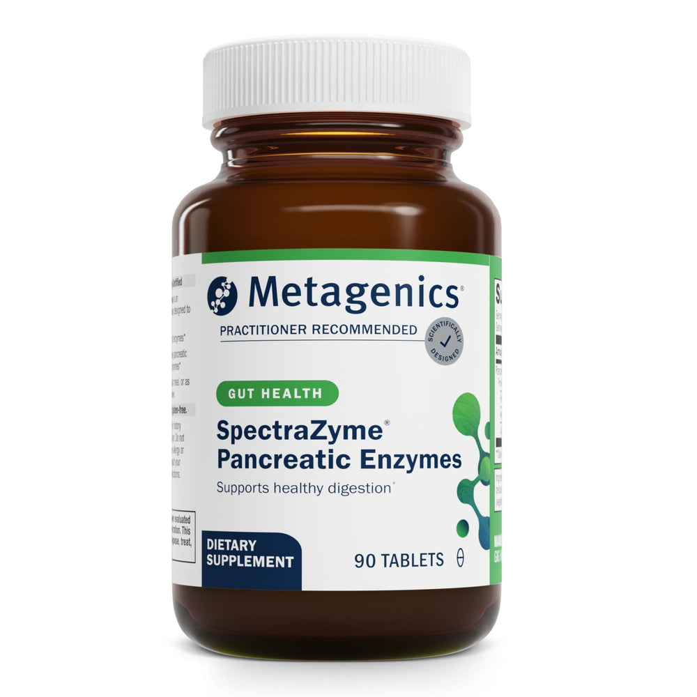 Bottle label for Metagenics SpectraZyme Pancreatic Enzymes