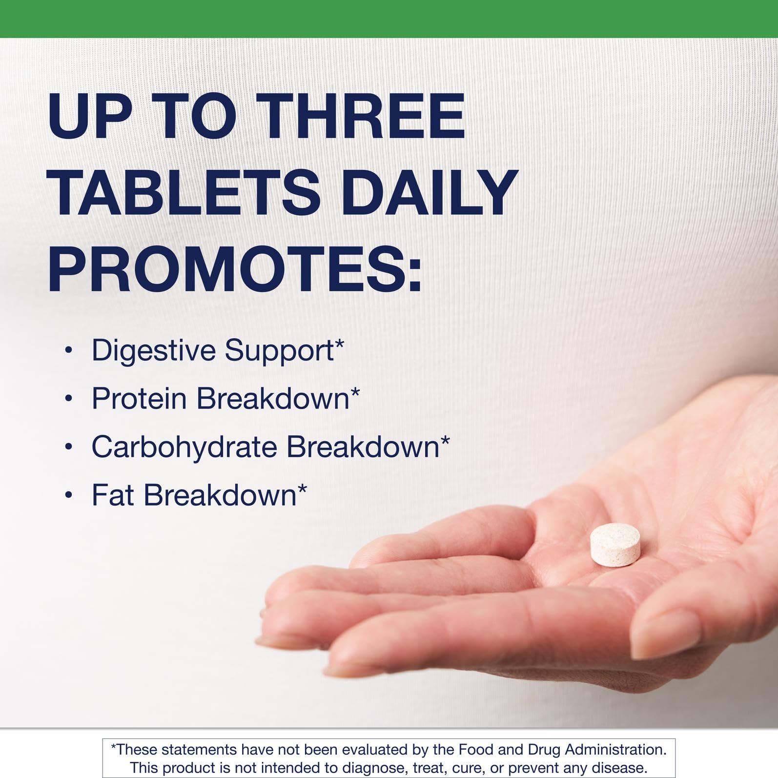 Tablets shown next to Metagenics SpectraZyme Pancreatic Enzymes bottle