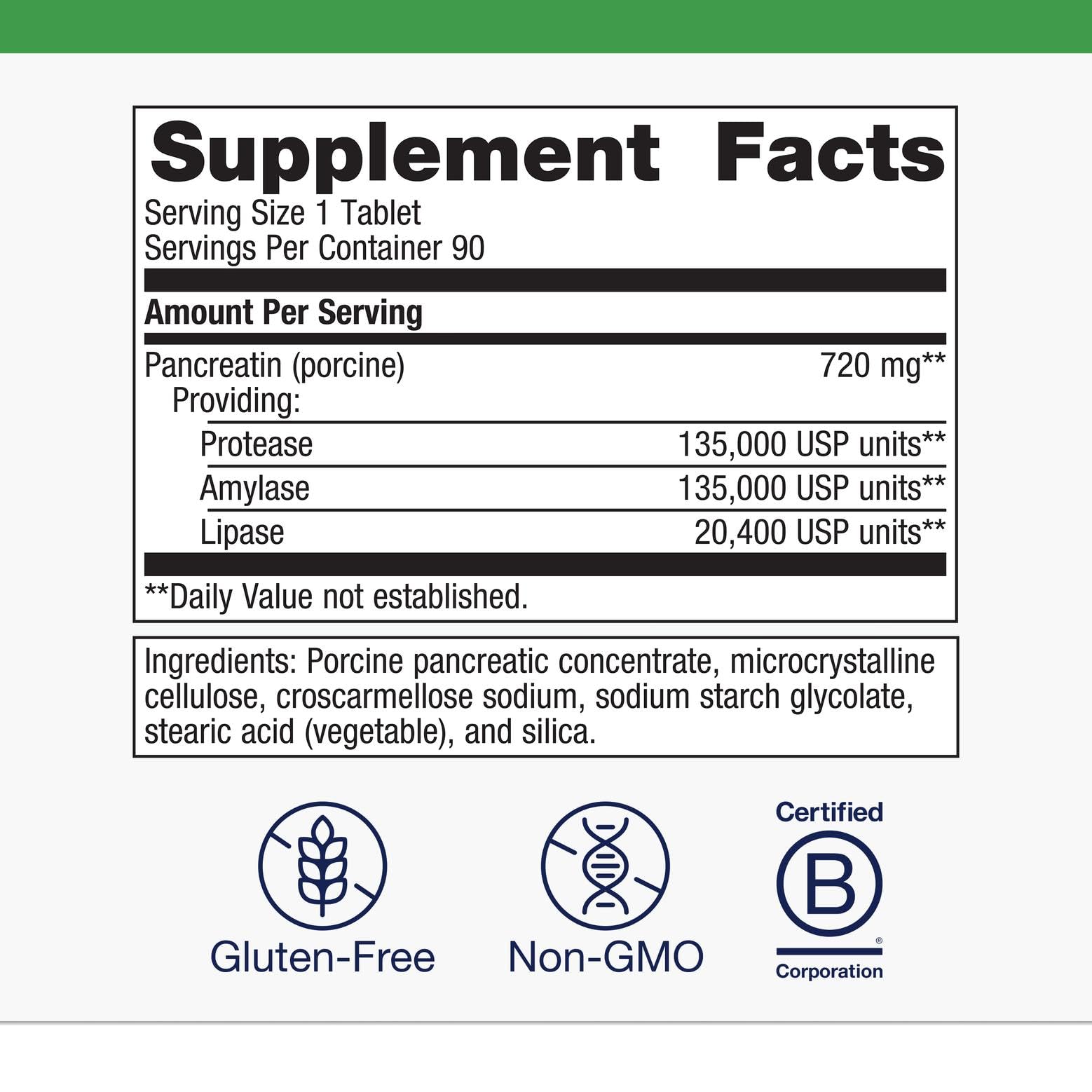 Ingredient panel for SpectraZyme Pancreatic Enzymes Extra Strength
