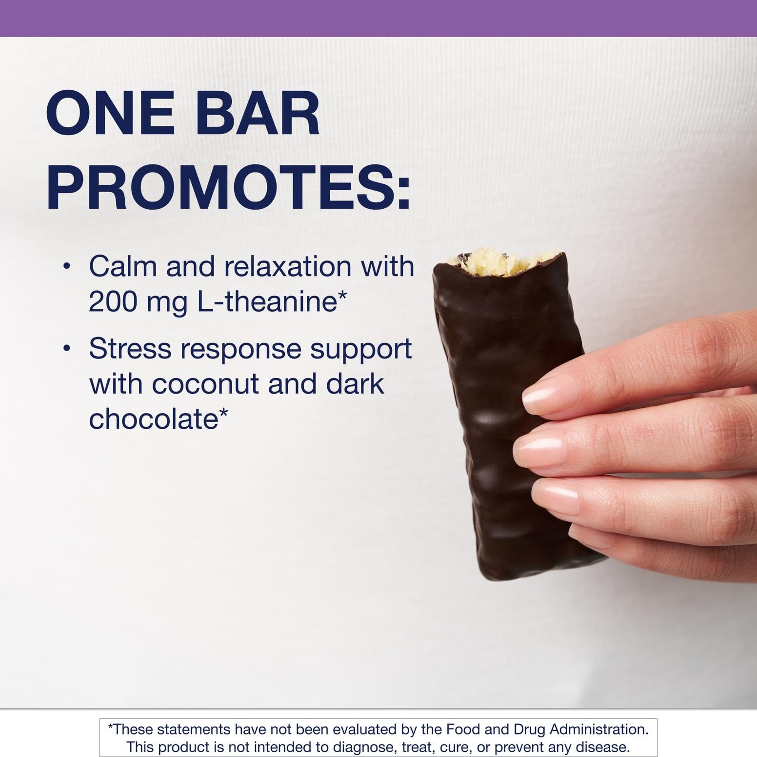 Metagenics Ultra Calm Bar dark chocolate coating detail emphasizing guilt-free indulgence.