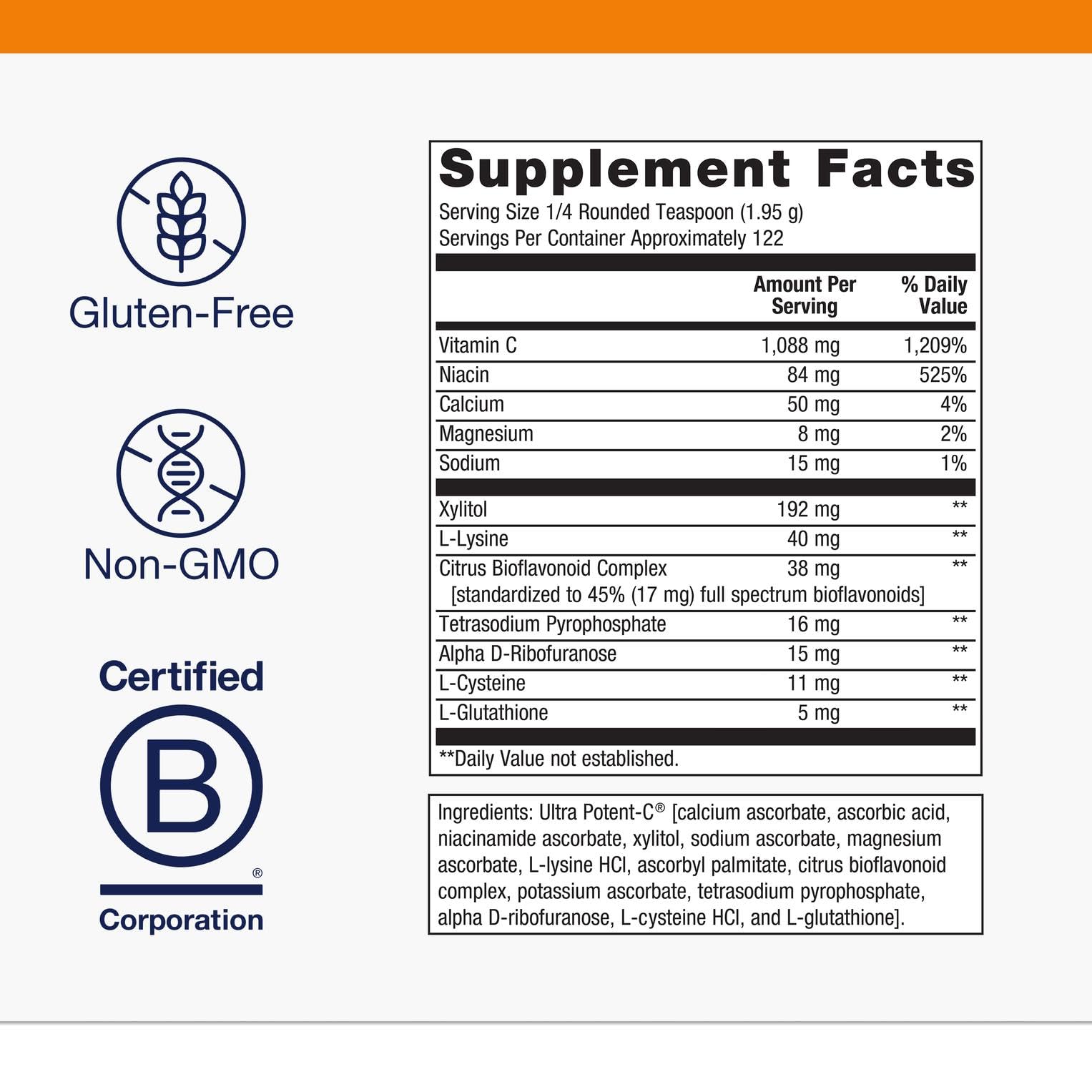 Glass of water with Ultra Potent-C powder dissolved