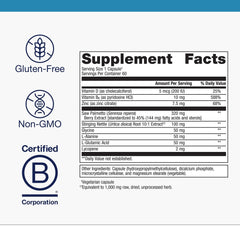 Prostate and urinary health ingredients: saw palmetto, stinging nettle, lycopene, zinc