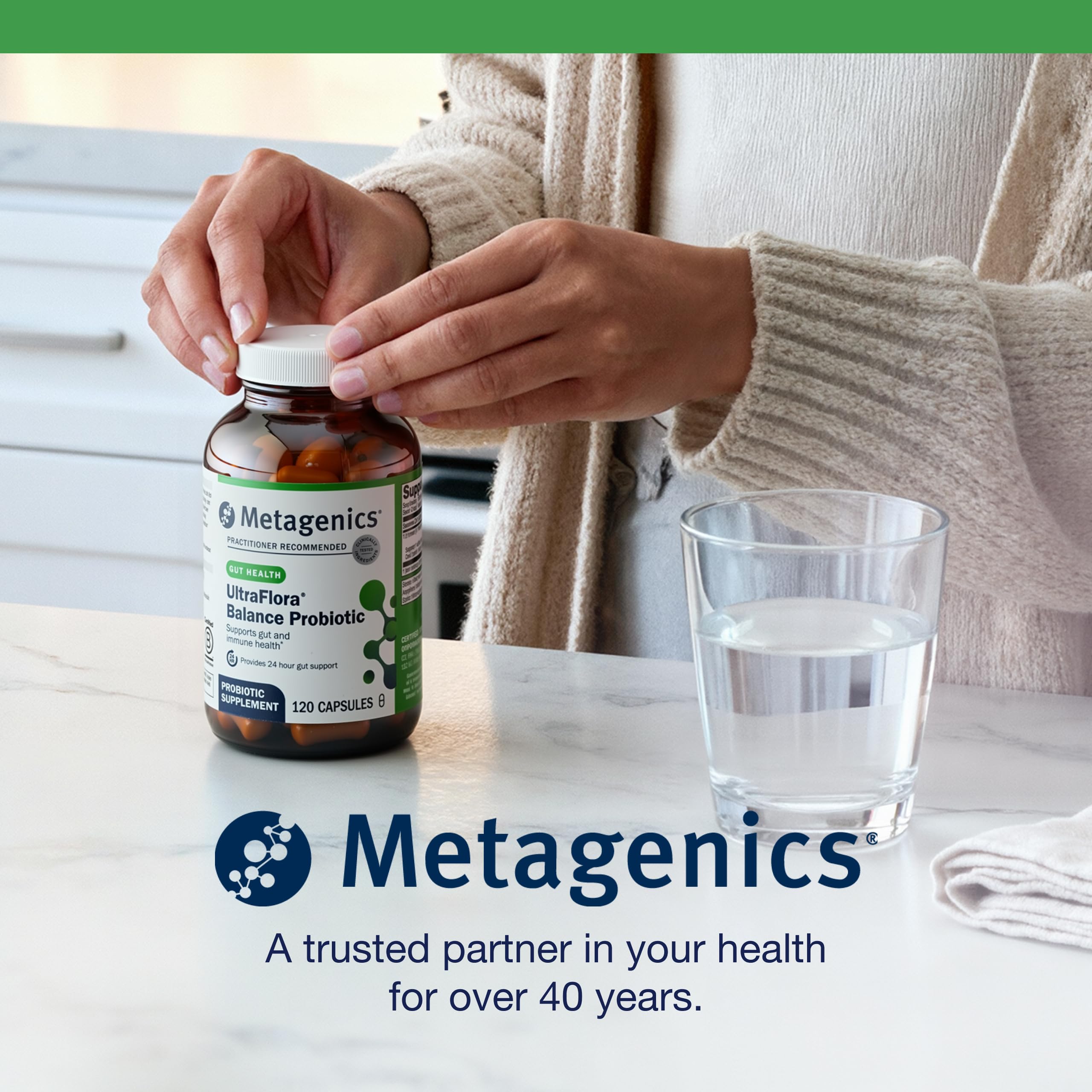 Healthy gut and immune support concept with 120 capsules