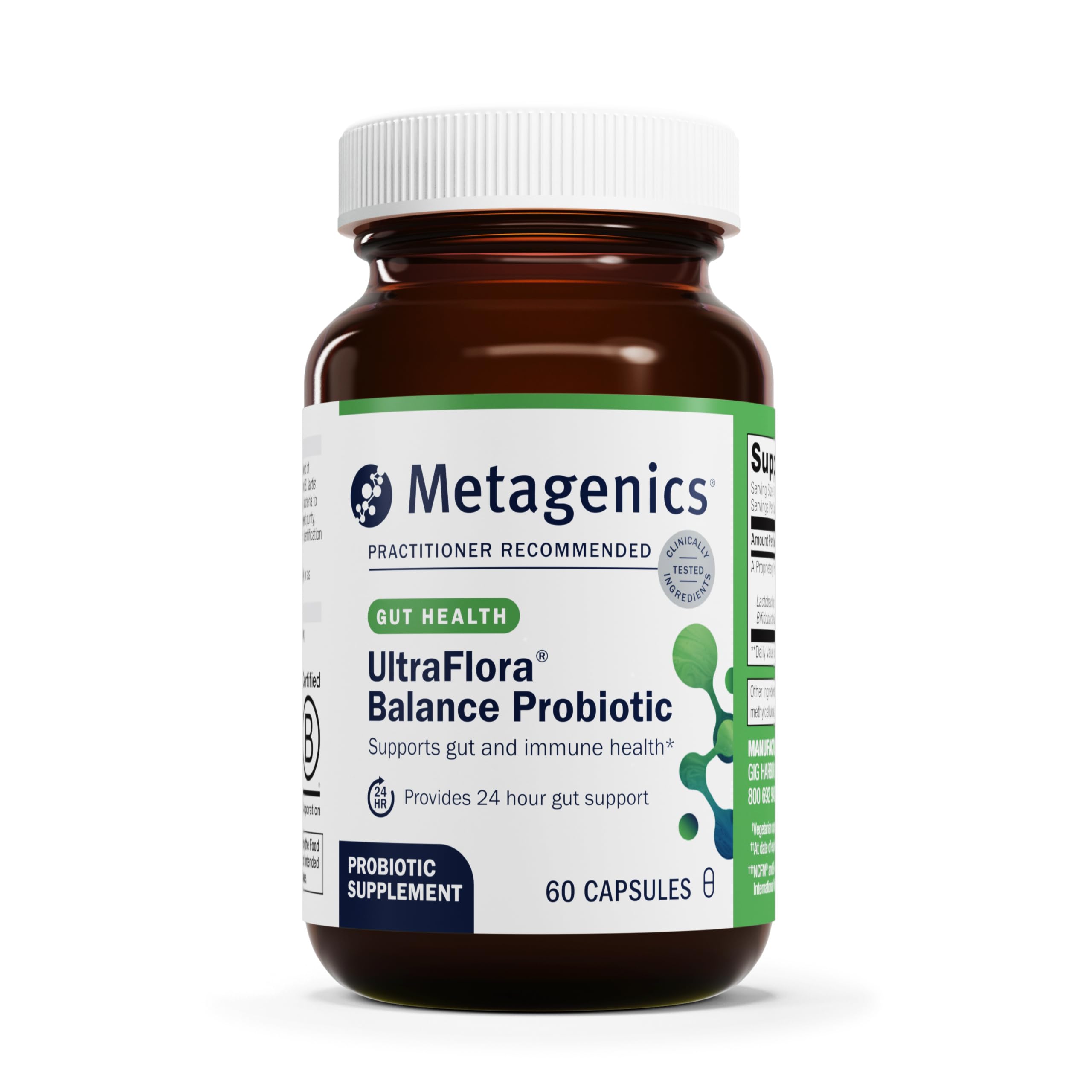 Front view of Metagenics UltraFlora Balance Probiotic bottle