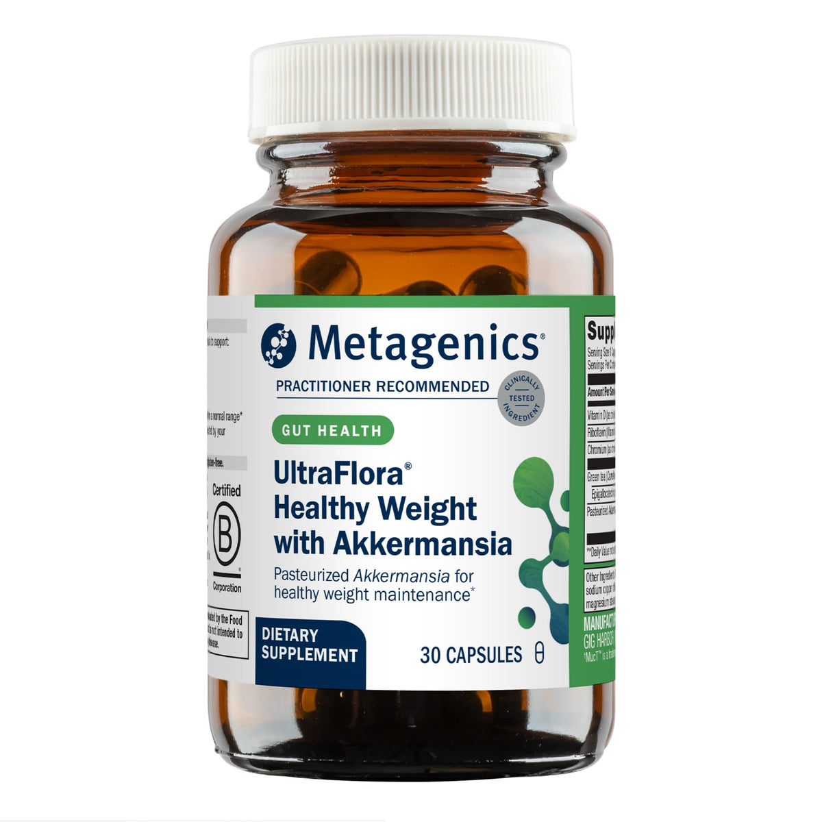 Metagenics UltraFlora Healthy Weight bottle for convenient daily use and gut-friendly support.