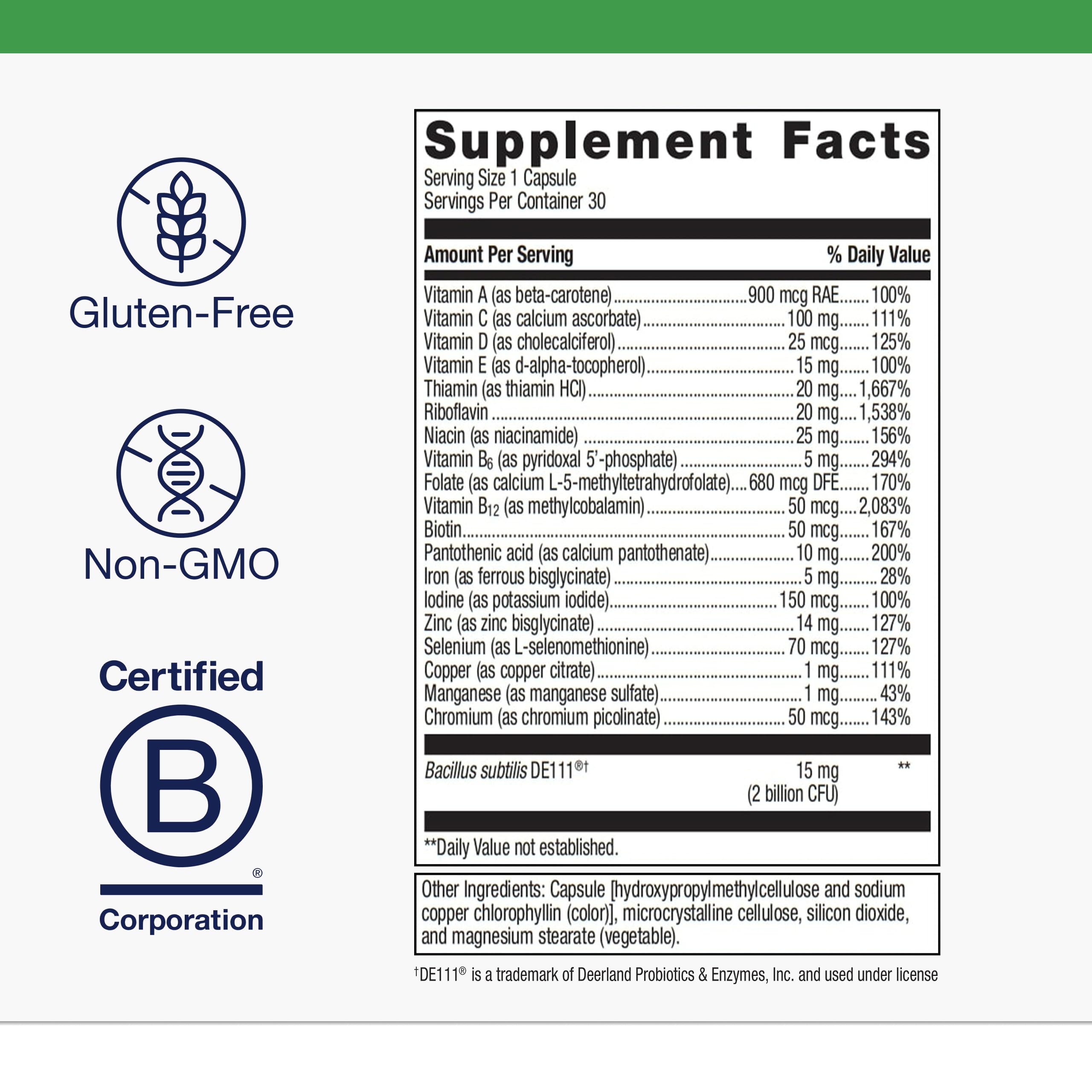 One daily probiotic + multivitamin capsule for gut health