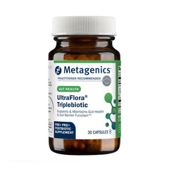 Packaging and bottle of Metagenics UltraFlora Triplebiotic