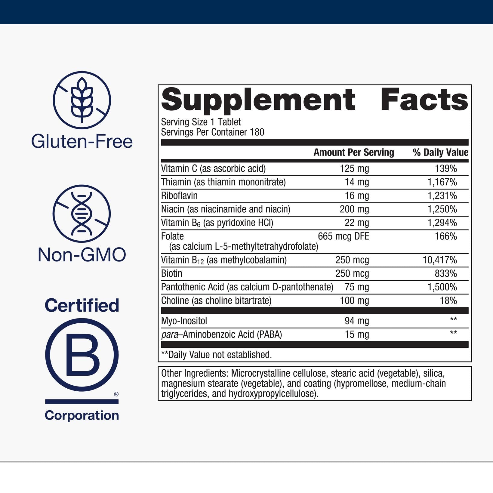 Close-up of B6, B12 and folate active forms on supplement label
