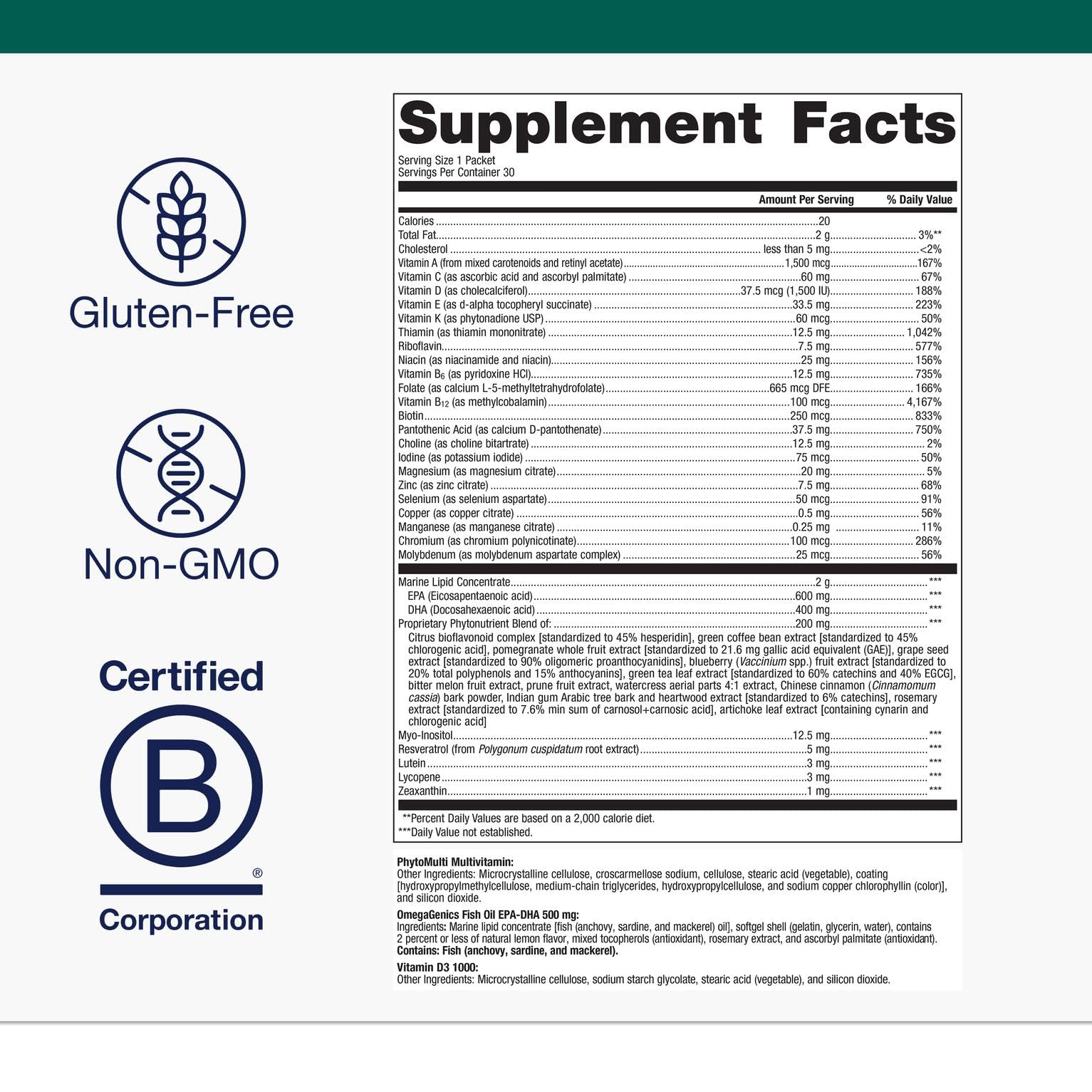 Daily packs blister packs with vitamins and omega-3 capsules