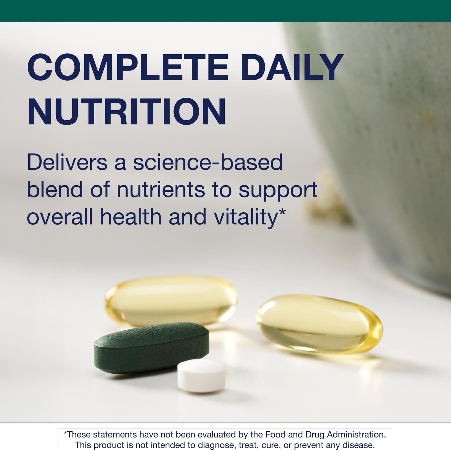 Supplement bottles with daily packs on a desk