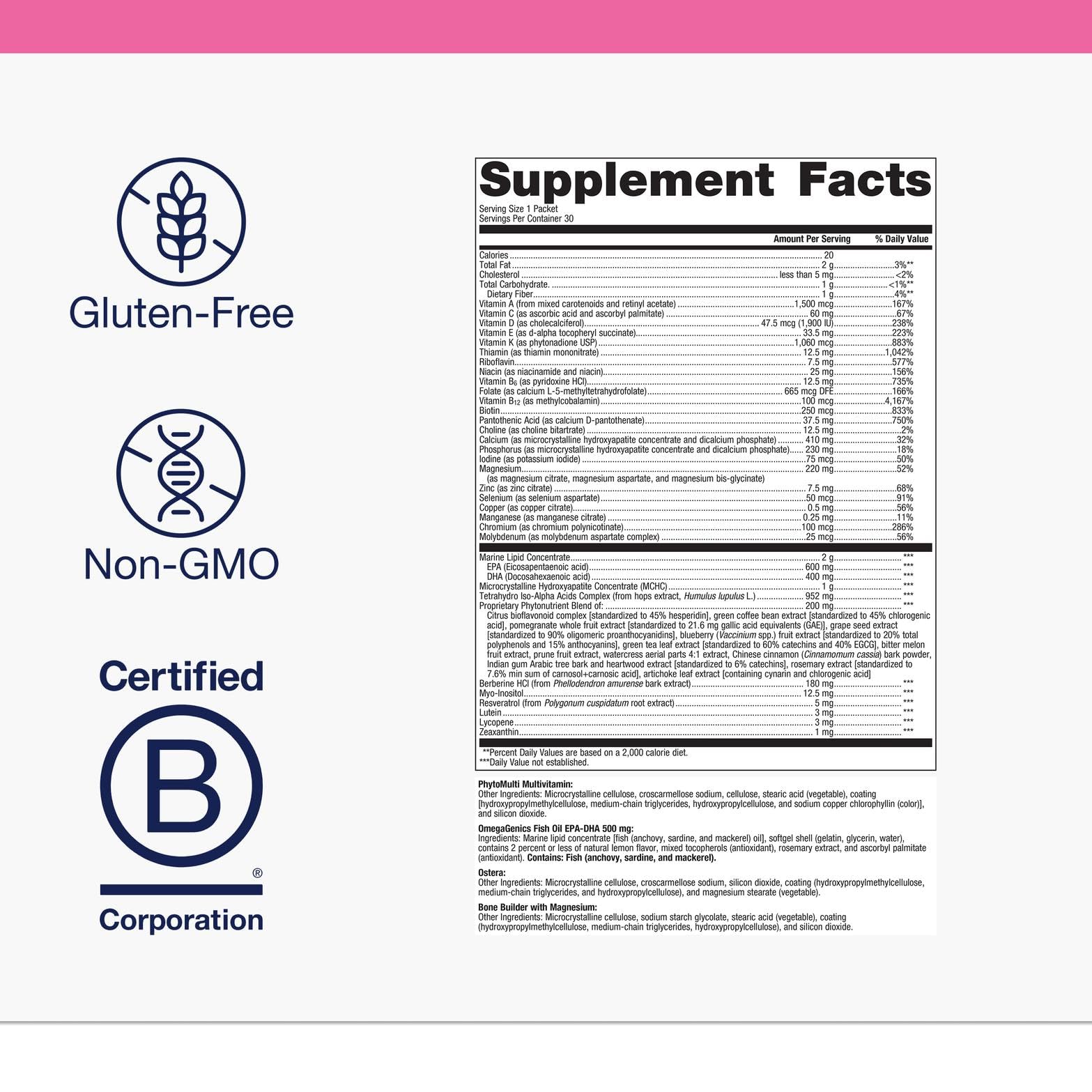 Daily multivitamin and omega-3 packets for Women's Prime