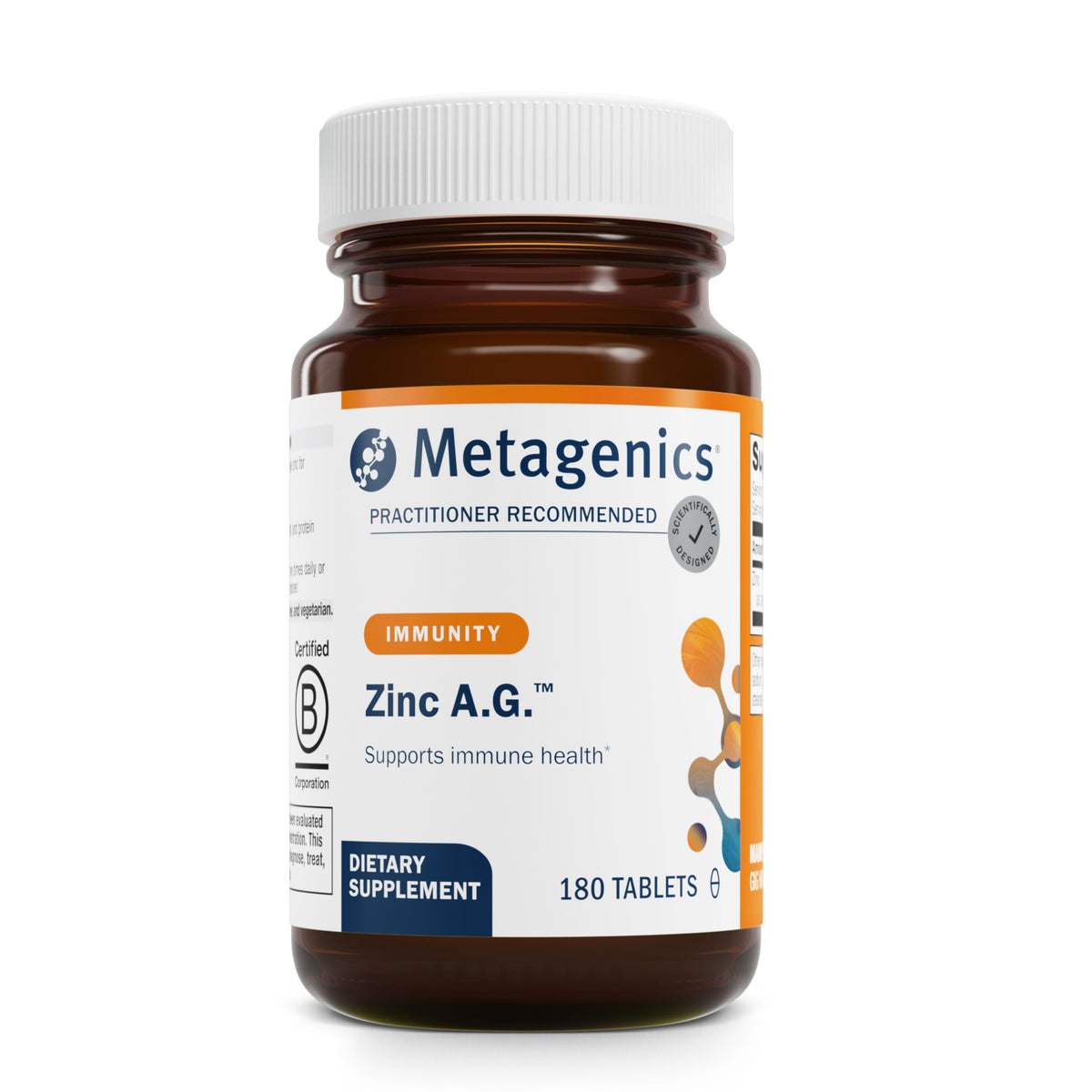 Metagenics Zinc A.G. 180 tablets bottle on white background