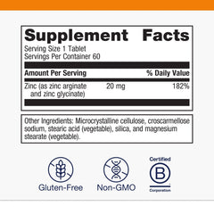 Close-up of Zinc A.G. tablet illustrating arginine glycine chelate