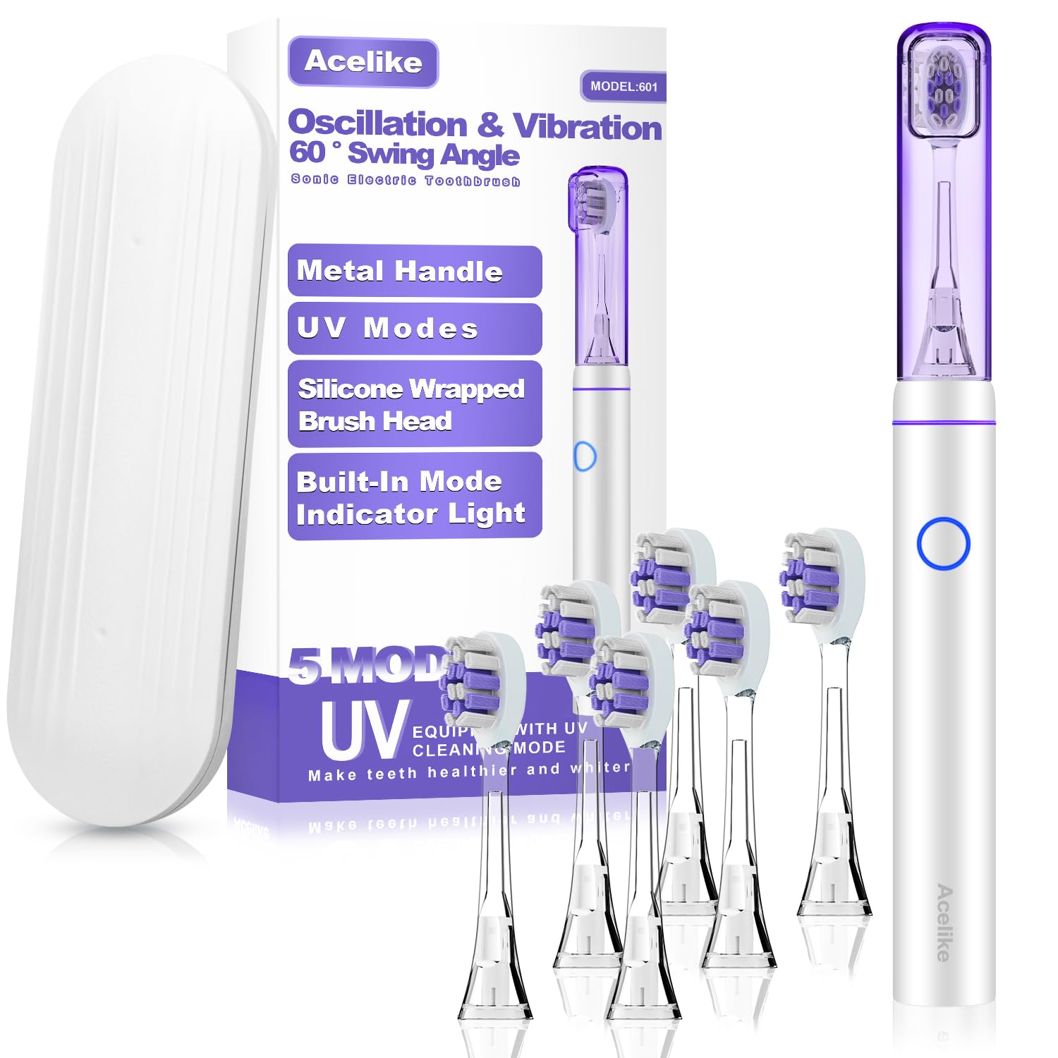 Metal electric toothbrush with UV mode and 60-degree oscillation