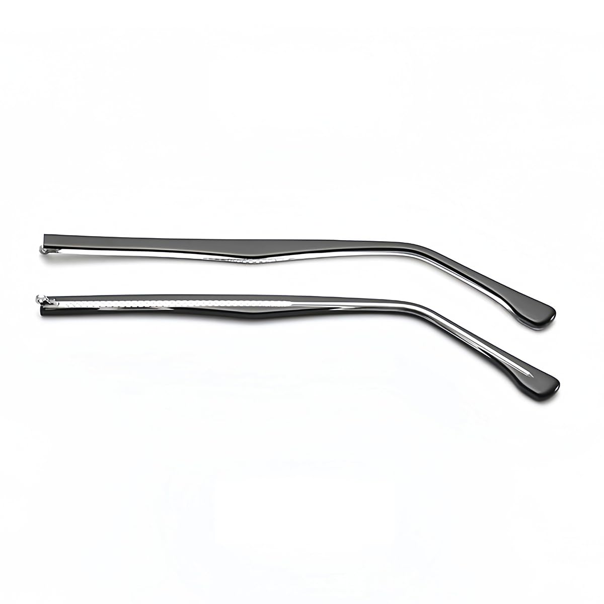 Front view of black metal eyeglass replacement arm