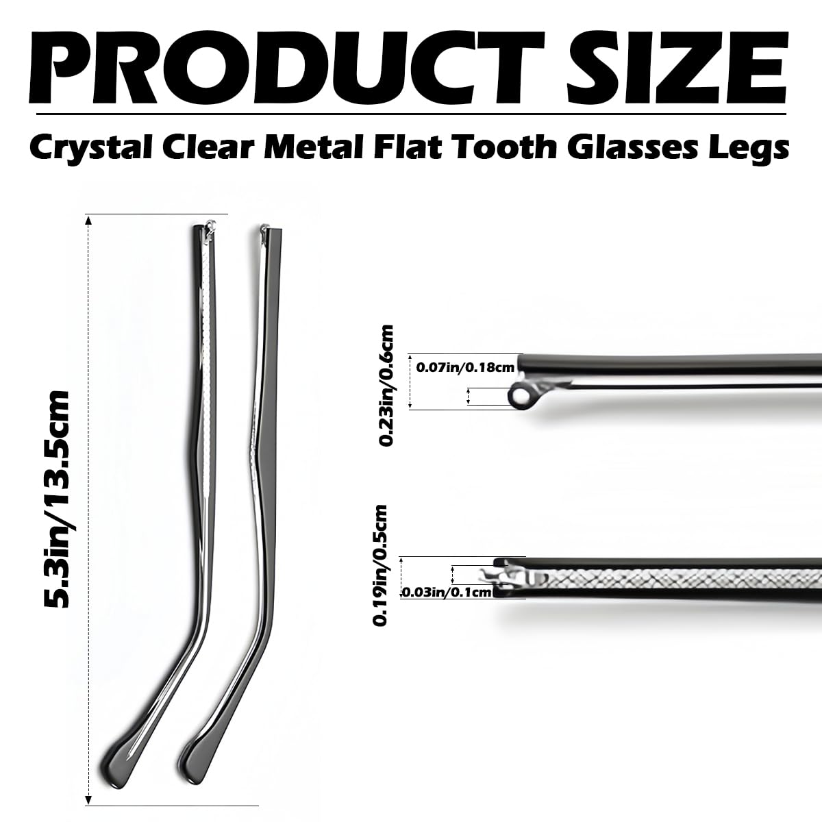 Side view of black metal eyeglass replacement arm