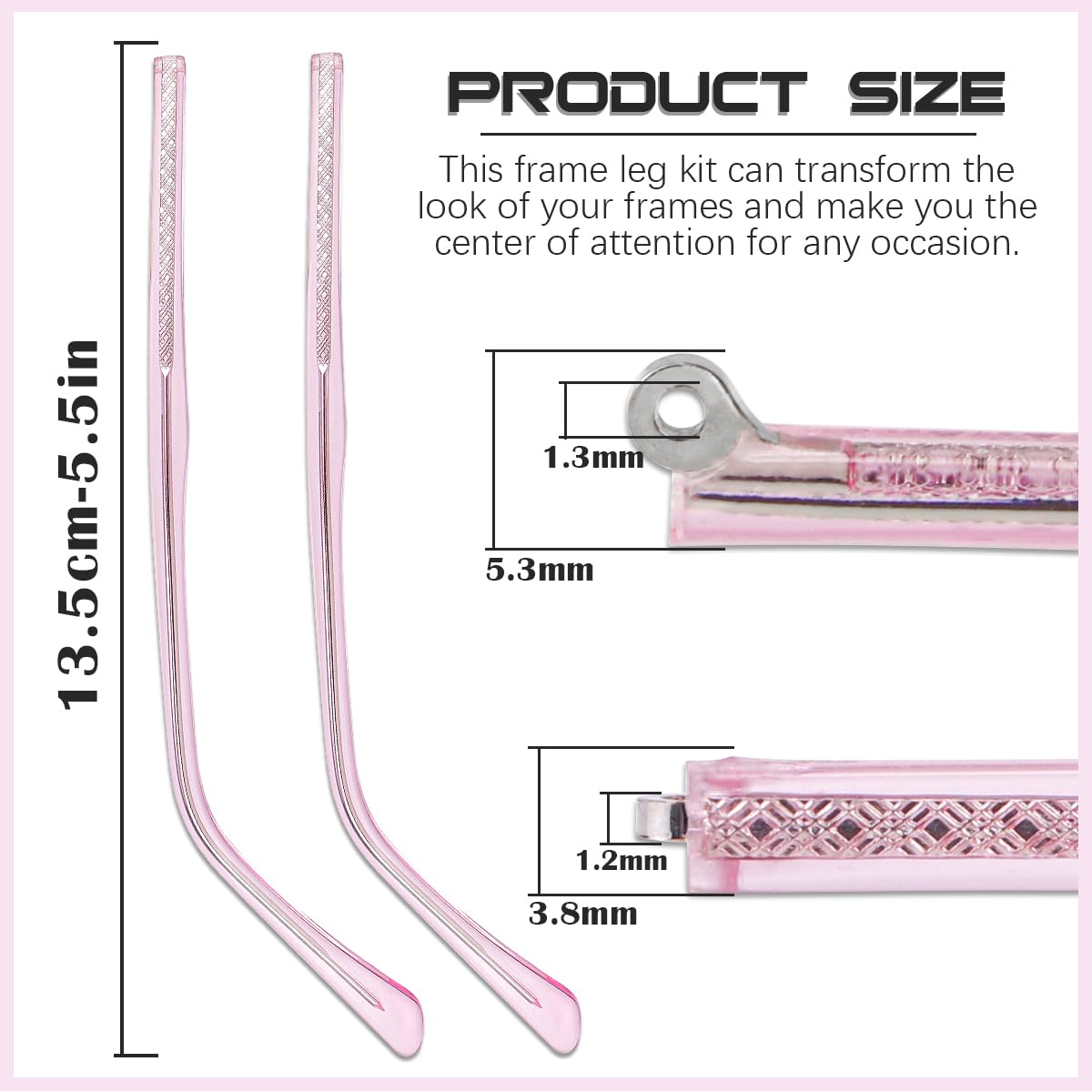 Replacement metal glasses arm in transparent color